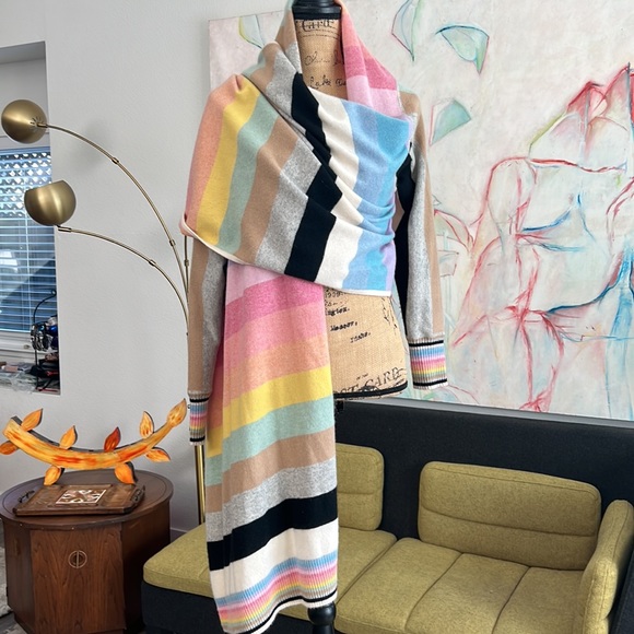 One Girl Who cashmere wrap sweater cardigan drape medium rainbow - Picture 8 of 13